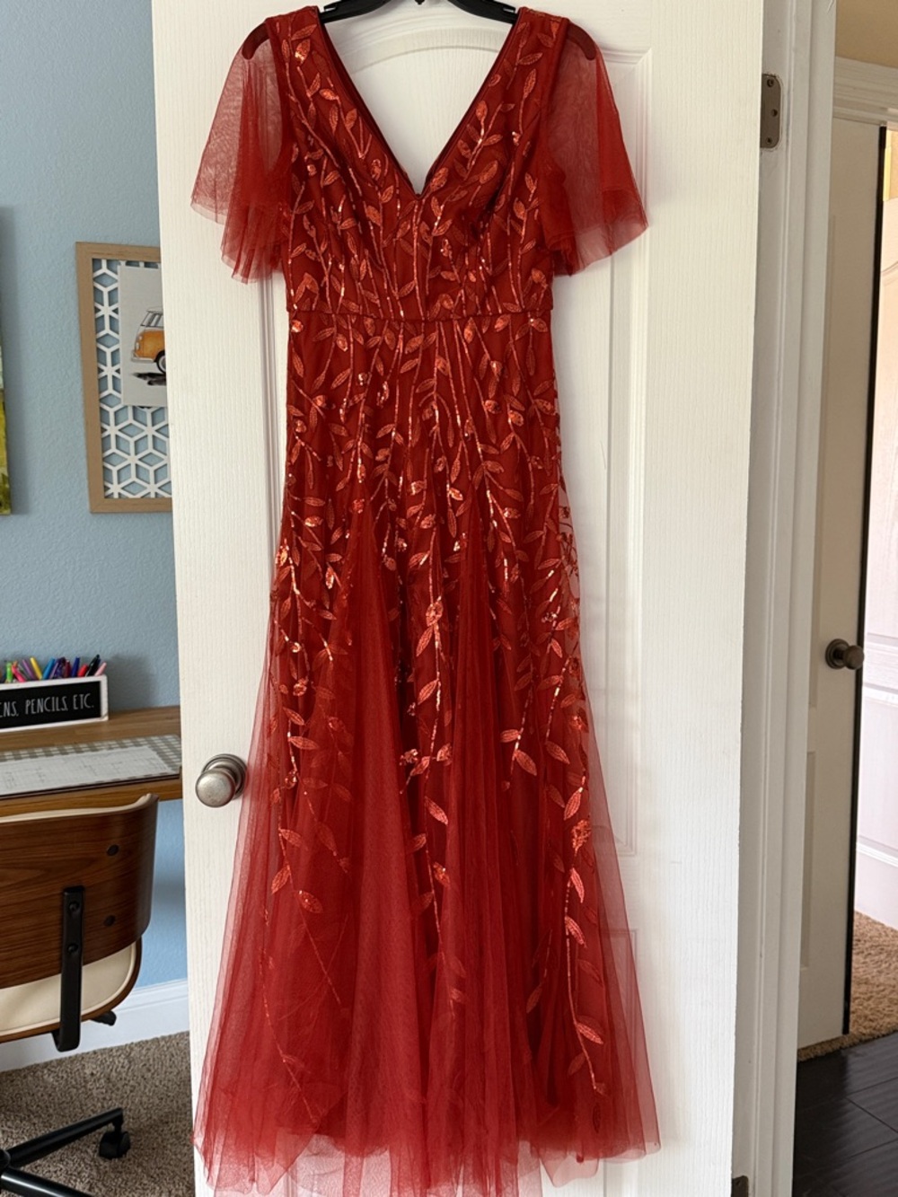 Ever Pretty Rust Embroidered Tulle Maxi Dress
